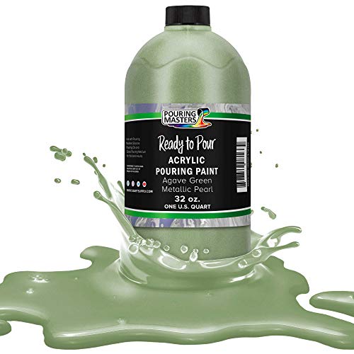 Pouring Masters Agave Green Metallic Pearl Ready to Pour Acrylic Pouring Paint - Premium 32-Ounce Pre-Mixed Fluid Acrylic Paint - Fluid Art Supplies for Canvas, Wood, Paper, Tile & Rocks - color: Agave Green Metallic Pearl, size: 32 Fl Oz (Pack of 1)