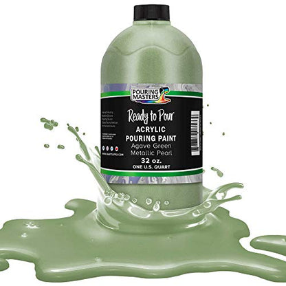 Pouring Masters Agave Green Metallic Pearl Ready to Pour Acrylic Pouring Paint - Premium 32-Ounce Pre-Mixed Fluid Acrylic Paint - Fluid Art Supplies for Canvas, Wood, Paper, Tile & Rocks - color: Agave Green Metallic Pearl, size: 32 Fl Oz (Pack of 1)