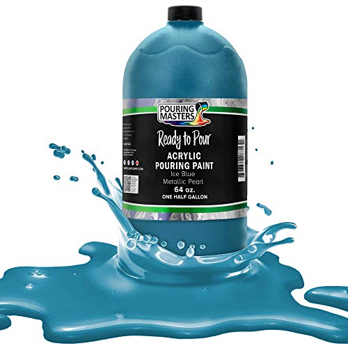 Pouring Masters Ice Blue Metallic Pearl Ready to Pour Acrylic Pouring Paint - Premium 64-Ounce Pre-Mixed Fluid Acrylic Paint - Fluid Art Supplies for Canvas, Wood, Paper, Tile & Rocks | Ready to Pour, Premium Pre-Mixed Fluid Acrylic Paint - Fluid Art Supp