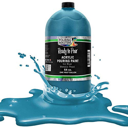 Pouring Masters Ice Blue Metallic Pearl Ready to Pour Acrylic Pouring Paint - Premium 64-Ounce Pre-Mixed Fluid Acrylic Paint - Fluid Art Supplies for Canvas, Wood, Paper, Tile & Rocks | Ready to Pour, Premium Pre-Mixed Fluid Acrylic Paint - Fluid Art Supp