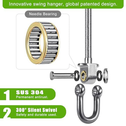 SELEWARE Heavy Duty Swing Hanger with Bearings, 2 Pack Porch Swing Hardware | 304 Stainless Steel, M10 x 9 Inch Bolts, Supports Up to 1800LB, Designed for Wood Beams, Steel Frames and Yoga Hammocks - color: D (9 Inch, 2 Pack)
