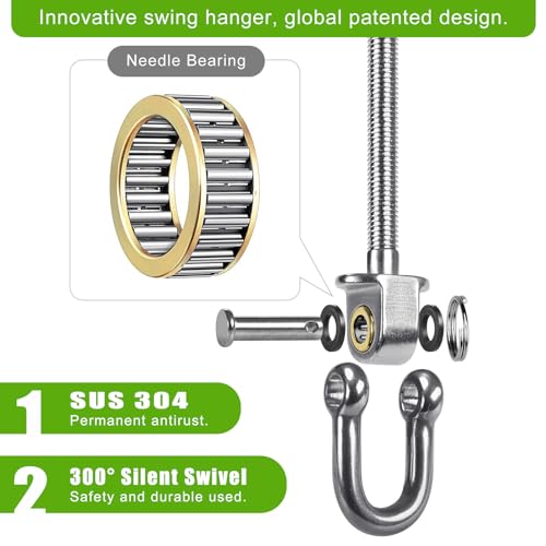 SELEWARE Heavy Duty Stainless Steel Swing Hangers with Bearings (Set of 6), Swing Bolts M10 x 9", 1800LB Capacity for Wood & Steel Beams, Yoga Hammock, Porch Swing | 304 Stainless Steel, M10 x 9 Inch Bolts, Supports Up to 1800LB, Designed for Wood Beams,