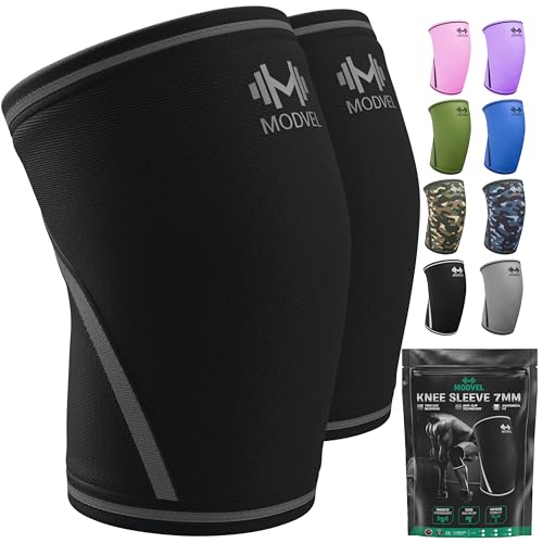 Modvel 7mm Neoprene Knee Sleeves for Men & Women Weightlifting & Powerlifting – Compression Knee Sleeve Support for Squats, Gym, Training – USPA, IPL Approved – Medium Black (Pair) - color: A BLACK, size: Medium