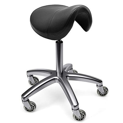 TASALON Wheeled Ergonomic Swivel Saddle Stool, Black