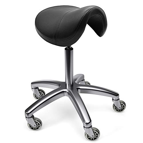 TASALON Wheeled Ergonomic Swivel Saddle Stool, Black