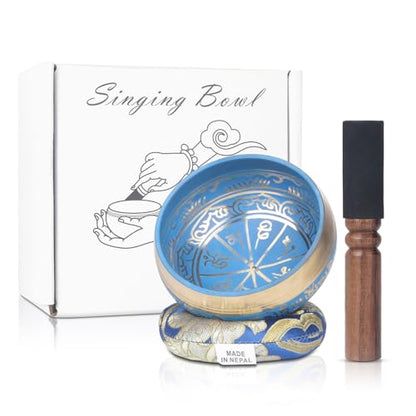 Kmise Tibetan Singing Bowls Set- Handmade in Nepal Meditation Sound Bowls for Yoga, Meditation, Mindfulness, Healing and Chakra Balancing, Stress Relief (3.5', Blue) - color: 3.5inch Blue