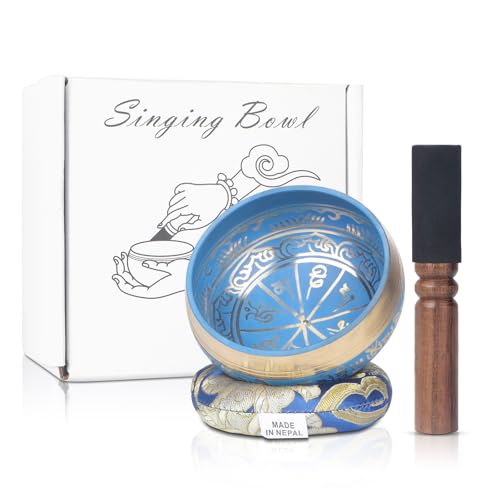 Kmise Tibetan Singing Bowls Set- Handmade in Nepal Meditation Sound Bowls for Yoga, Meditation, Mindfulness, Healing and Chakra Balancing, Stress Relief (3.5', Blue) - color: 3.5inch Blue