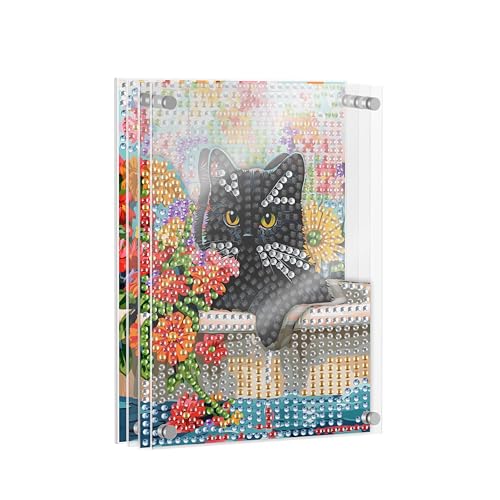 SKRYUIE DIY Acrylayers Diamond Art Kits for Adults, Cat Multi-Layer Acrylic Diamond Painting Kits, 4-Layered Magnetic Stand-Up Tabletop Decor, Unique Multi-Dimensional Craft Gift 4x6 Inch A15 - color: Colorful-15