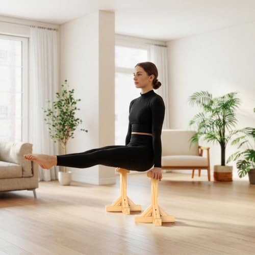 Wooden Handstand Canes for Balance Training, Stable Base Non-Slip Grip
