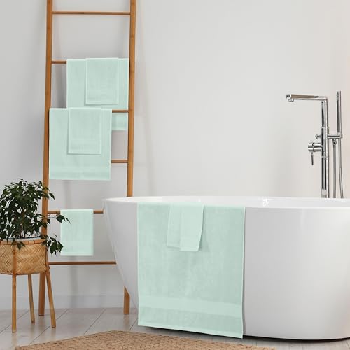 Belizzi Home 8 Piece Towel Set 100% Ring Spun Cotton, 2 Bath Towels 27x54, 2 Hand Towels 16x28 and 4 Washcloths 13x13 - Ultra Soft Highly Absorbent Machine Washable Hotel Spa Quality - Sea Green - color: Sea Green, size: 8 Piece Towel Set