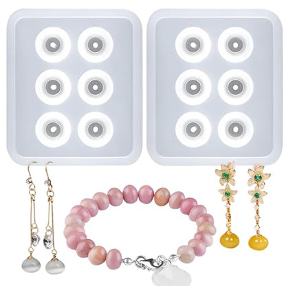 Silicone Jewelry with Hole Molds, 6 Cavity Ellipse Beads, for Jewelry, Polymer Clay, Soap Making, Cabochon Gemstone DIY Crafting Projects - color: White(LJ-117)