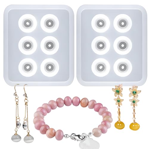 Silicone Jewelry with Hole Molds, 6 Cavity Ellipse Beads, for Jewelry, Polymer Clay, Soap Making, Cabochon Gemstone DIY Crafting Projects - color: White(LJ-117)