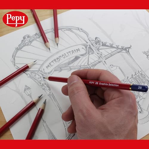 Pepy Graphite Professional Drawing Pencils - Set of 12 B Pre-Sharpened Black Lead Pencils; Perfect for Drawing, Sketching and Shading, Graphic and Fine Art - style: Set of 12 - B