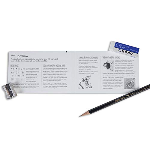 Tombow 51523 MONO Drawing Pencil Set, Assorted Degrees, 12-Pack. Professional Quality Graphite Pencil Set with Eraser and Sharpener