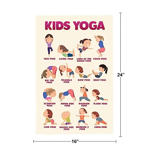 Kids Yoga Poster Kid Chakra With Poses For Children Exercise Posters Activities Cool Wall Art Print 16x24 - color: Kids Yoga Poses | 13725, size: 24"L x 16"W