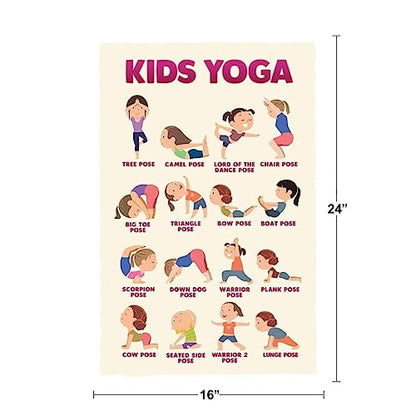 Kids Yoga Poster Kid Chakra With Poses For Children Exercise Posters Activities Cool Wall Art Print 16x24 - color: Kids Yoga Poses | 13725, size: 24"L x 16"W