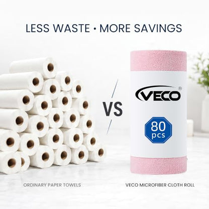 Veco Microfiber Cleaning Cloth Roll 80 PCS, 12" x 12" - color: Pink
