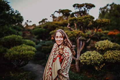 Inca Aztec Throw, Queen, King Blanket | Southwest Indian Navajo Boho Style | Native Cover for Camping, Bedding, Couch, Vanlife | Faux Alpaca, Lightweight, Hypoallergenic (Inti Red, Queen) - color: Inti Red, size: Queen