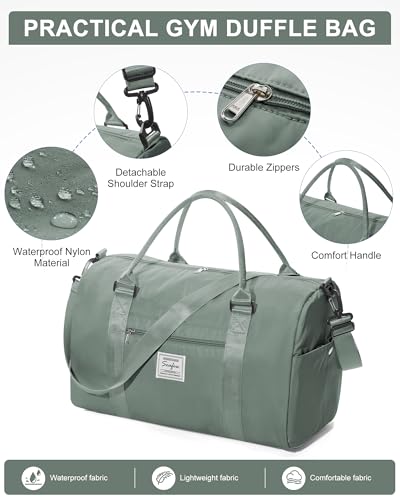 Gym Bag Womens Mens with Shoes Compartment Travel Duffel Bag for Women for Plane Sport Gym Tote Bags Swimming Yoga Weekend Overnight Carry on Bag Hospital Holdalls 4Pcs Set Dark Green - color: P2-Dark Green