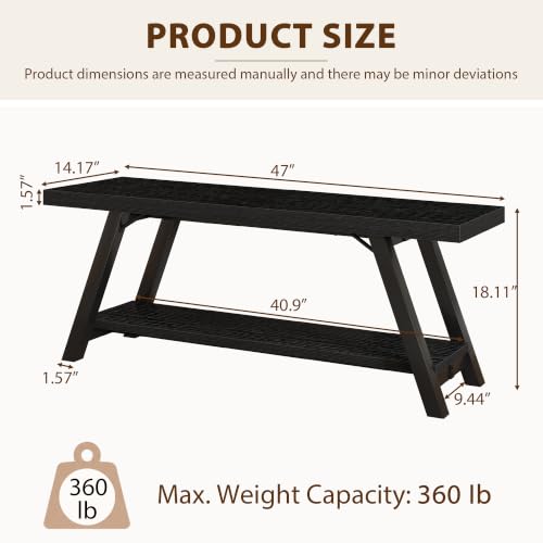 LVB Black Entryway Bench with Storage, Wood Bench for Entryway, 47 in - color: Black Oak