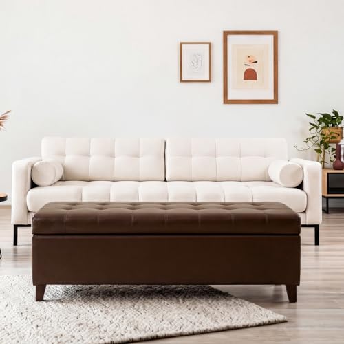 Joveco 51 Inch Storage Bench,Leather Tufted Storage Ottoman with Legs - color: 51", Brown