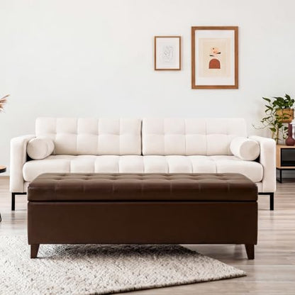 Joveco 51 Inch Storage Bench,Leather Tufted Storage Ottoman with Legs - color: 51", Brown