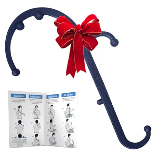 LiBa Back and Neck Massager Trigger Point Hook Therapy Tool Navy | Manual massage hook for pain relief, handheld back neck shoulder massager targets trigger points, ergonomic therapy - color: C. Navy