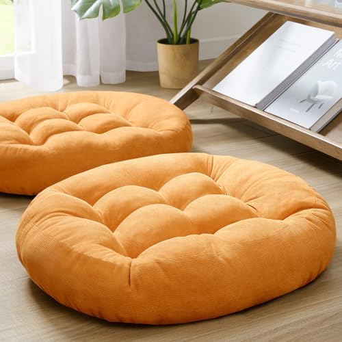 Meditation Cushions Set of 2, Large Floor Pillow for Adults, 22 Inch Round | Reading nook use, Zen relaxation, Tatami seating, Corduroy cover, 3.5 in thick, Shredded memory foam fill, Yellow yoga pad - color: Round | Yellow | 2 Pack, size: 2 Pack