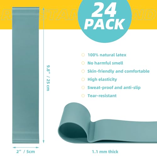 24 Pack Natural Latex Resistance Band Elastic Workout Loop for Hip Legs Glutes Thigh Strength Training, Bounce Stretchy Fidget Chair Bands Adhd Sensory Tools for Home Classroom Chairs Desk Stretch
