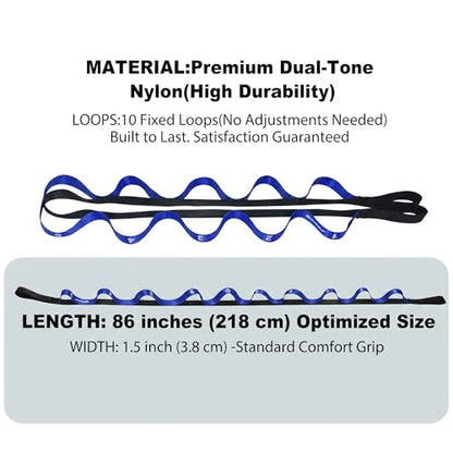 Acozycoo Stretching Strap with Loops for Physical Therapy,Knee,Calf,Back - color: Dark Blue, size: Length: 86 Inch, Width: 1.5 Inch