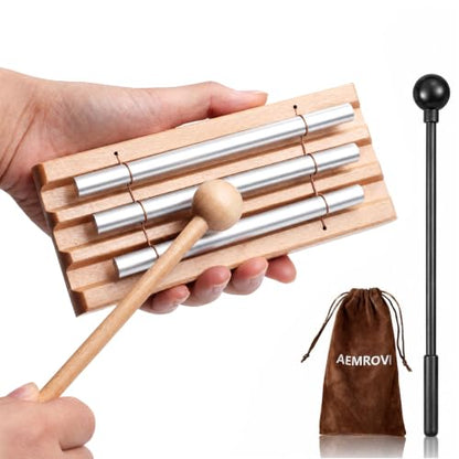 3-Tone Hand Chime with 2 Mallet - Handheld Percussion Instrument with Mallet for Mindfulness, Yoga, Classroom Management and Focus Training