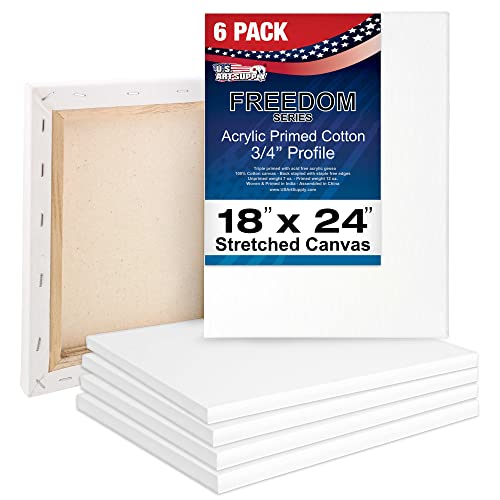 U.S. Art Supply 18 x 24 inch Stretched Canvas 12-Ounce Primed 6-Pack - Professional White Blank 3/4" Profile Heavy-Weight Gesso Acid Free Bulk Pack - Painting, Acrylic Pouring, Oil Paint - size: 18" x 24"
