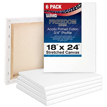 U.S. Art Supply 18 x 24 inch Stretched Canvas 12-Ounce Primed 6-Pack - Professional White Blank 3/4" Profile Heavy-Weight Gesso Acid Free Bulk Pack - Painting, Acrylic Pouring, Oil Paint - size: 18" x 24"