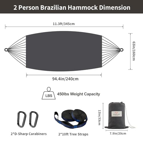 Brazilian Double Hammock with Tree Straps, Extra Large, 450 lbs Capacity - color: Dark Grey, size: X-Large