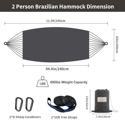 Brazilian Double Hammock with Tree Straps, Extra Large, 450 lbs Capacity - color: Dark Grey, size: X-Large