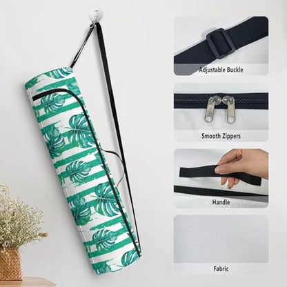 Yoga Mat Bags for Women Lightweight Gym Bag with Strap Full Zip Yoga Accessories - color: Stripe Palm