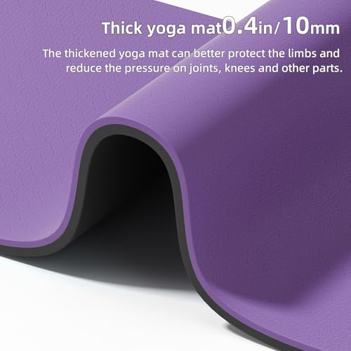 Wide Yoga Mat Thick(10mm) Exercise Mat Non Slip Anti-tear,72"x35" Extra Large Pilates Mats for Home Workouts, Gym & Floor Stretching with Carrier Strap - color: Deep purple + Black