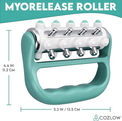 MyoRelease Lymphatic Drainage Massager - Green - Handheld Massage Roller | Cozlow - fascia release massage tool for shoulder, neck, belly, thigh, leg, back, glutes - helps reduce cellulite appearance - color: Green