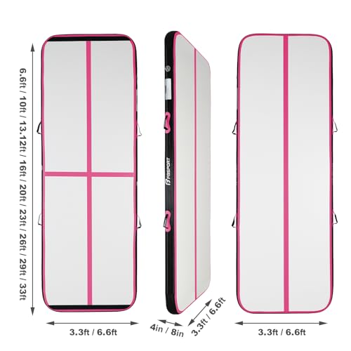 FBSPORT Inflatable Air Gymnastics Mat Training Mats 4/8 inches Thickness Gymnastics Tracks for Home Use/Training/Cheerleading/Yoga/Water with Pump - color: Black Pink, size: 10ft*3.3ft*4in(3*1*0.1m)