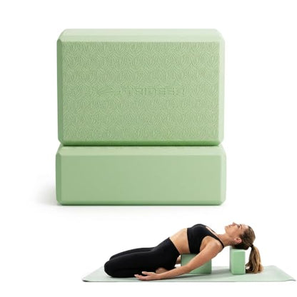 Trideer Yoga Blocks 2 Pack, Soft Non-Slip Foam Blocks with Beveled Edges for Alignment and Stretching in Yoga, Pilates, and Dance - Supportive, Lightweight, Odor Resistant, Latex-Free - color: Mint Green-Leaf Pattern