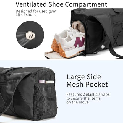 Handbag for Women Yoga Bag Large Capacity Yoga Pad Buckle with Shoe Compartment Water Bottle Sports Gym Bag Travel - color: A03-black