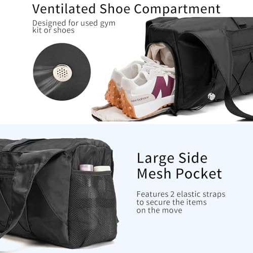Handbag for Women Yoga Bag Large Capacity Yoga Pad Buckle with Shoe Compartment Water Bottle Sports Gym Bag Travel - color: A03-black