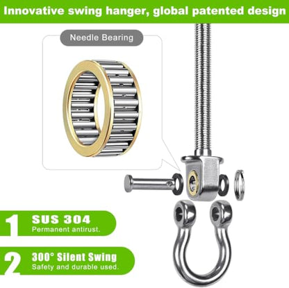SELEWARE Heavy Duty Swing Hanger with Bearings, 2 Pack Porch Swing Hardware | 304 Stainless Steel, M10 x 6 4/5 Inch Bolts, Supports Up to 1500LB, Designed for Wood Beams, Steel Frames and Yoga Hammocks - color: U (6 4/5 inch, 2 Pack)
