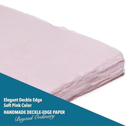 Wanderings Handmade Pink Deckle Edge Blank Paper - 4" x 6" - Pack of 50 - Watercolor/Mixed Media Paper - Save the Date Invitations Greeting Cards Notes DIY Arts Crafts - Thick 150 GSM - color: Pink, size: A6