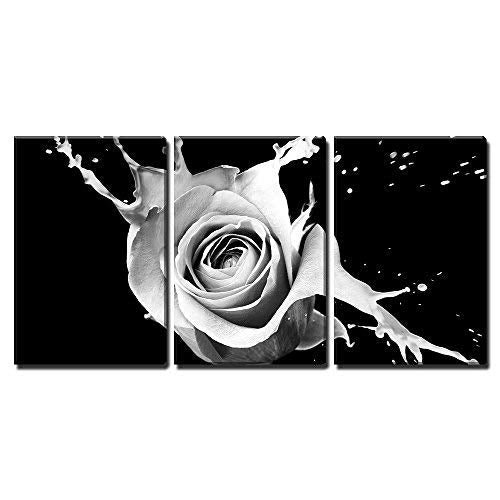 wall26 - 3 Piece Canvas Wall Art - Rose with Red Splashes on Black Background - Modern Home Art Stretched and Framed Ready to Hang - 16"x24"x3 Panels - color: Artwork - 25, size: 24" x 16" x 3 Panels