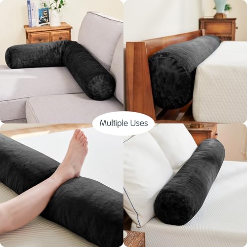 SyMax 7.8"x60" Body Pillow for Queen Bed, Bolster w/Removable Polyester Cover, Headboard Gap Filler Pillow, Black - color: Black, size: 60.2 inch