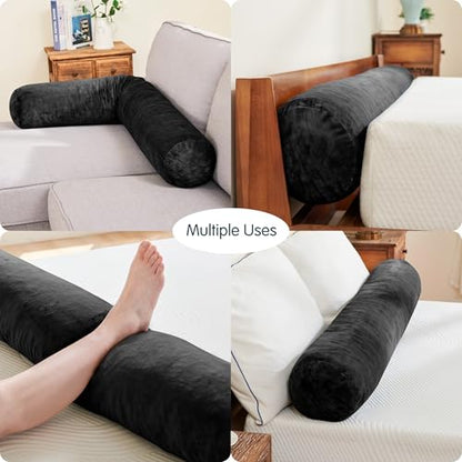 SyMax 7.8"x60" Body Pillow for Queen Bed, Bolster w/Removable Polyester Cover, Headboard Gap Filler Pillow, Black - color: Black, size: 60.2 inch