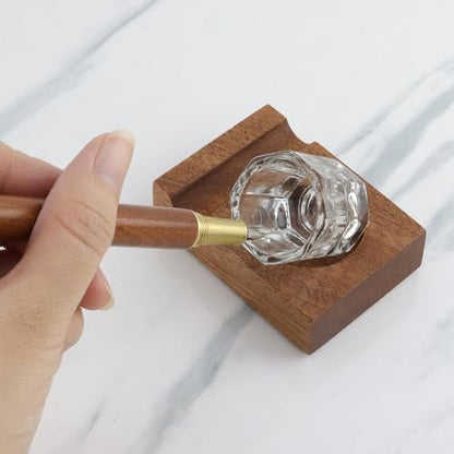 Crapyt Ink Well for Dip Pen Calligraphy Holder, Dip Pen Holder, Pen Rest | 2.83"×2.01"×0.79" Wood Desktop Pen Holder, Calligraphy Oblique Nib Holder