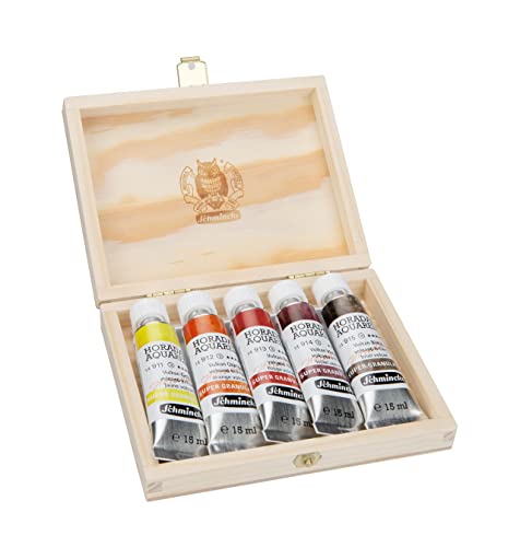 Schmincke - HORADAM® AQUARELL, Super-Granulation Set Volcano, 5 x 15 ml tubes, 74 868 097, wooden box, very strong granulating colors, finest, supergranulating watercolors - color: Volcano, size: 2.54 Fl Oz (Pack of 1)