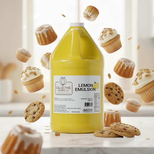 Collective Aromas Co. Lemon Emulsion for Baking – Concentrated Lemon Flavoring for Cakes, Cookies, Frosting, Fillings & Desserts – Liquid Baking Flavoring, 1 Gallon, No Alcohol, Kosher, Made in USA - size: Lemon - 1 Gallon (128 fl oz)